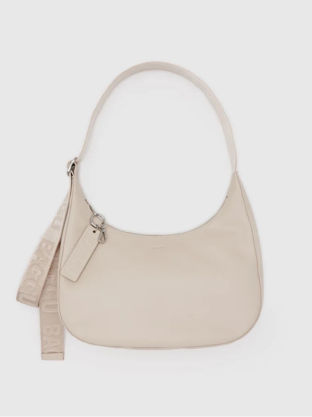 NEW BAGGU Leather Medium Crescent Bag in Stone